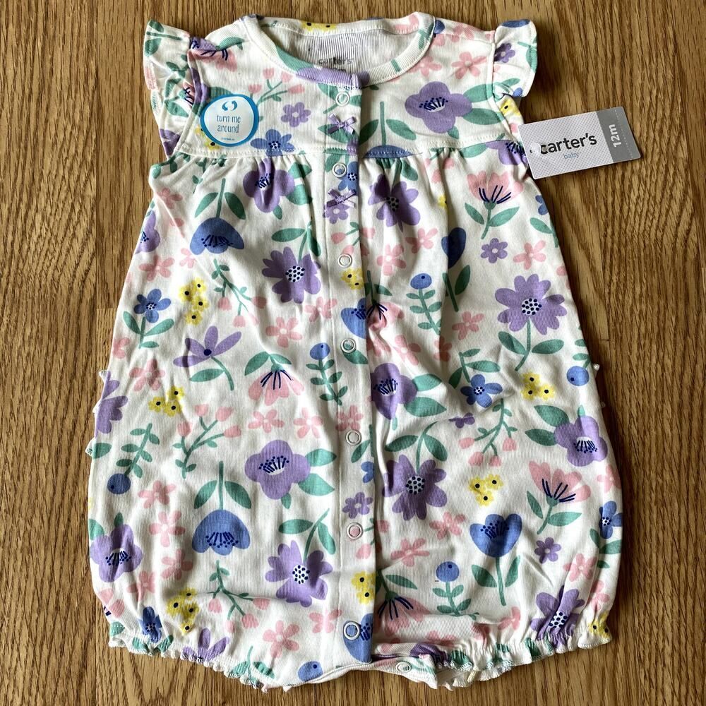 Carters Floral Snap Ruffle Onesie White Floral Ivy 12 Months